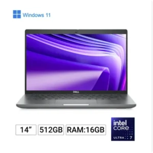 Portatil Dell Latitude 5450 Intel® Core™ Ultra 7 155U (12 MB cache, 12 cores, 14 threads, up to 4.8 GHz Turbo) 14.0", FHD 1920x1080, 60Hz, IPS, Non-Touch, AG, 250 nit, 45% NTSC, FHD Cam 16 GB: 1 x 16 GB, DDR5, 5600 MT 512 GB TLC SSD Intel® Wi-Fi 6E (6 where 6E unavailable) AX211, 2x2, 802.11ax, Bluetooth® 5.3 wireless card  1x HDMI 2.1, 1 x Universal Audio jack , 1x RJ45  Windows 11 Pro, English, Spanish, French, Brazilian Portuguese  3 Year Hardware Service with OnSite  color gray